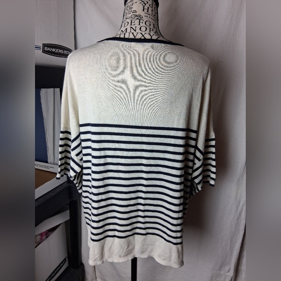 Max Studio Medium Stripe Shirt Womens Blue/cream - Picture 3 of 7